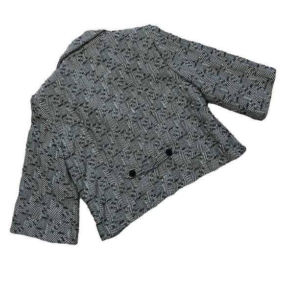 J’ENVIE NEW YORK 100% HERRINGBONE WOOL 3/4 SLV BLACK WHITE LINED BLAZER, SIZE 10 - Picture 3 of 11